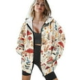 thumbnail image 4 of COEQINE Women's Long Sleeve Hoodie Oversized Sweatshirts Red Mushroom White Print Fashion Casual Wear Full Zipper Y2K Jacket Fall Outfits Tops with Pockets, XS, 4 of 7