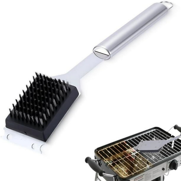 Cepillo de Parrilla Y Raspador Cepillo de Barbacoa, Cepillo de Limpieza de Utensilios de Barbacoa, Cepillo de Barbacoa de Metal Multifuncional 2 en 1 con Raspador, Utilizado para Limpieza Profunda