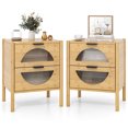 thumbnail image 1 of Costway 2 PCS Bamboo Nightstand with 2 Storage Drawers & Reeded Tempered Glass Fronts Bedroom, 1 of 10