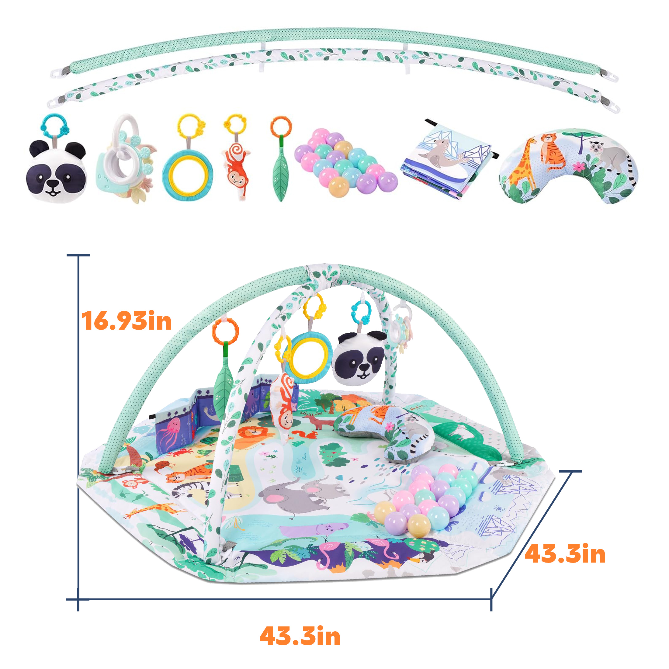 YoYFUN 4-in-1 Baby Play Gym Activity Mat, Green photo 7