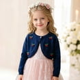 thumbnail image 5 of mgoYE Girl's Cardigans Sweater Cherry Open Front Long Sleeve Cute Casual Loose Sweaters(Blue,1-2 Years), 5 of 9