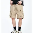 thumbnail image 4 of Pantalones cargo de estilo americano para hombre, de verano, negros opacos, con múltiples bolsillos, holgados, de pierna recta, informales, estilo deportivo, 4 of 5