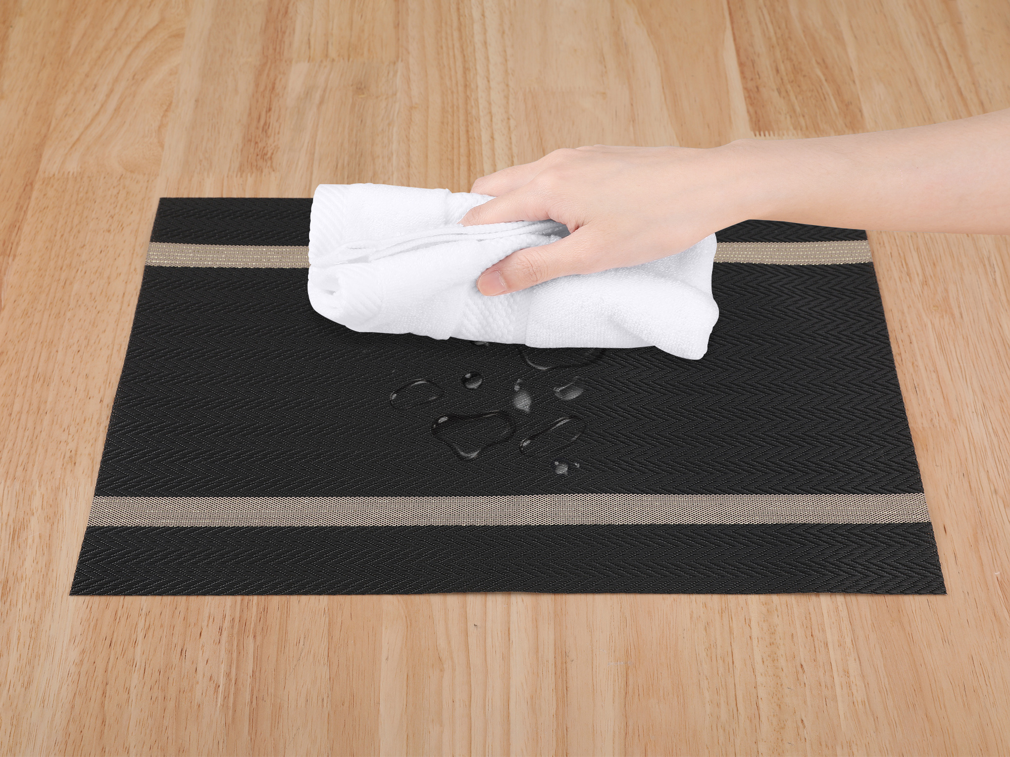 Unique Bargains Set of 8 Vinyl Placemats for Kitchen Washable Table Placemats Black