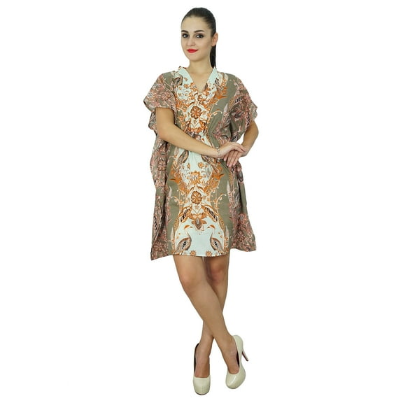 Bimba Women Cotton Caftan Dress Short Beach Cover Up Printed Kaftan