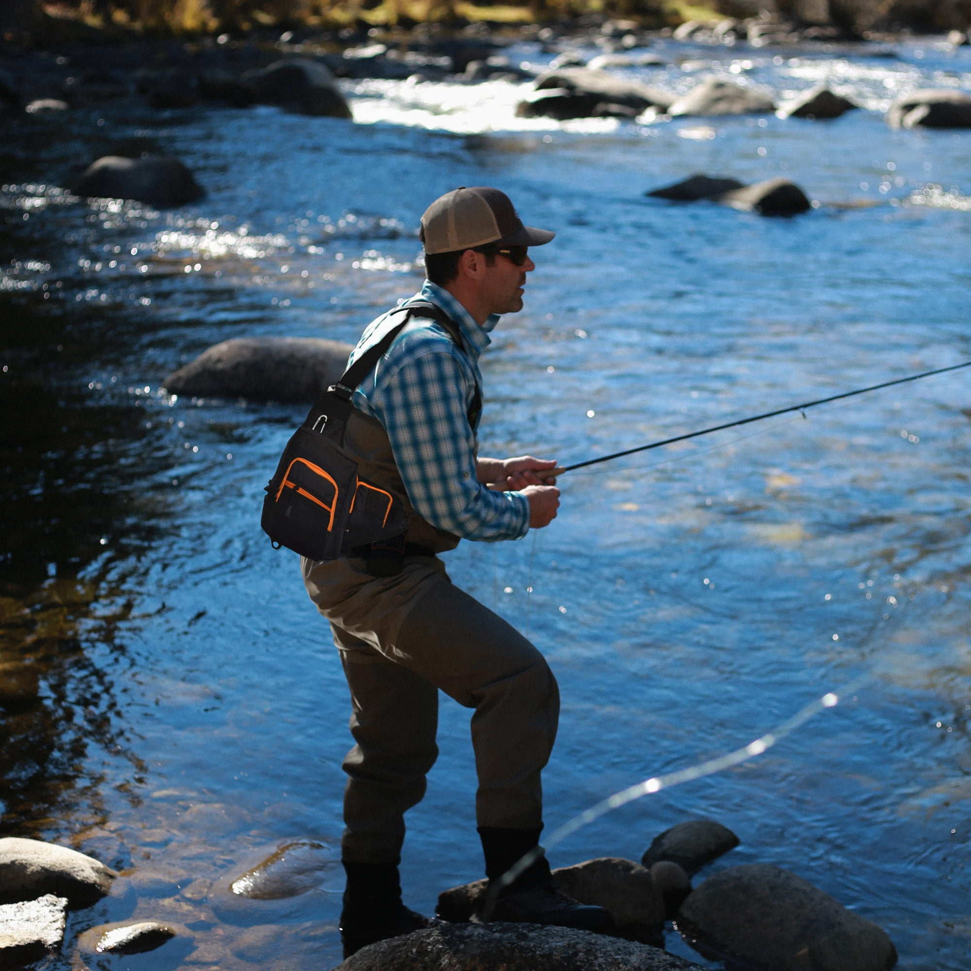 Ascent EAAZ-F011 Fisherman's Gift Sling Shoulder Tackle Bag - Fishing Water Resistant Backpack Lure Box - Fly Fishing, Outdoor Sports, Camping and Hiking, Unique Gift Idea