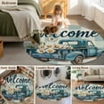 thumbnail image 5 of Round Rugs 7 Ft, Blue Truck Spring Floral Non Slip Area Rugs for Kitchen Bedroom Entryway, Teal Plaid Butterflies Vintage Washable Carpet Runner Rug Floor Mats for Bedroom Home Decor, 5 of 9