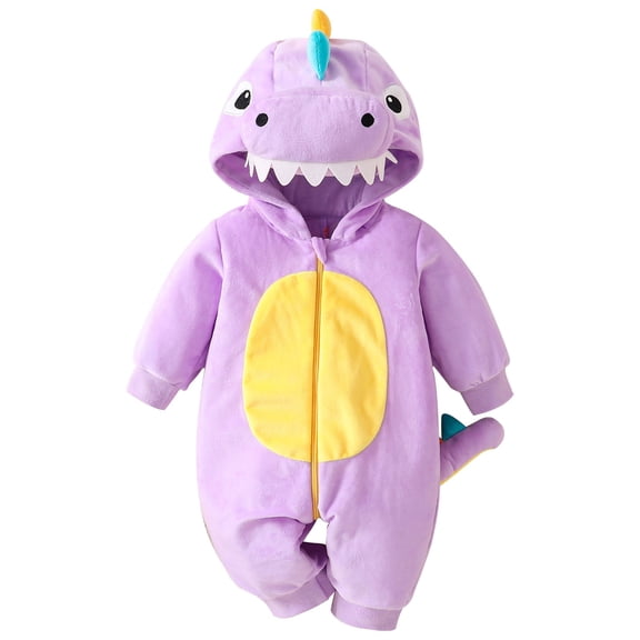 YunPes Infants Dinosaur Onesie 3D Animal Hood Plush Jumpsuit Zip-Up Closured Winter Warm Loungewear Baby Shower Gift Halloween Party Dress-Up Fun