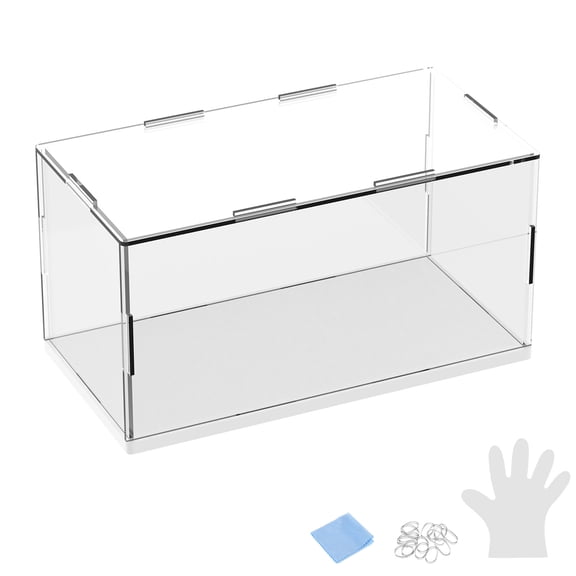 1-Pack Acrylic Display Case, 7.9x3.9x3.9 Inch/20x10x10cm Acrylic Clear Display Case Box with Black Wooden Base [White, Clear]