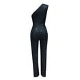 thumbnail image 3 of safuny Women's Jumpsuit Comfy Lounge Casual Fashion Full Length Trousers Jumpsuit for Lady Wife Daughter Girlfriend Slimming Straps One Shoulder High Waist Gradient Color Black M, 3 of 4