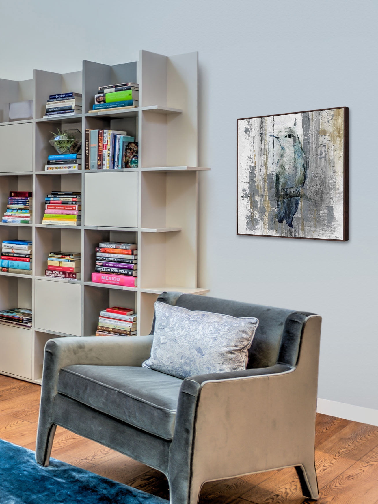 "Perching Grey" Floater Framed Painting Print on Canvas