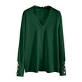 thumbnail image 4 of zaveiop Womens Lace Trim on V Neck Line Sweaters Lightweight Solid Color Long Sleeve Button Decorated Cuffs Pullover Tops (Dark Green, M), 4 of 5