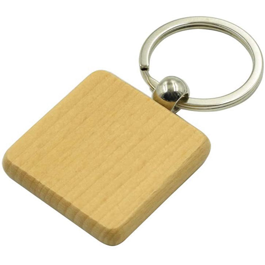 150Pcs DIY Blank Wooden Keychain Square Carved Key Ring Wooden Key Ring 40 x 40 mm