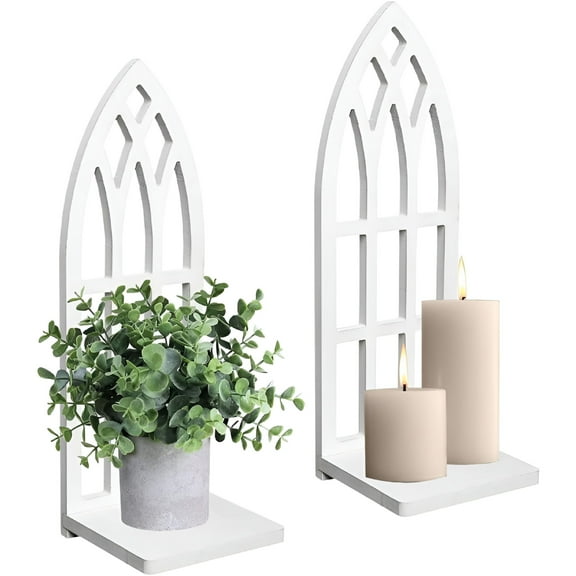 LAMIRO Candle Sconces Wall Decor Set of 2 - Handmade Wall Sconce Candle Holder - White Window Shape Wood Wall Home Decor - Farmhouse Wall Decorations for Living Room,Bedroom,Bathroom,Dining Room