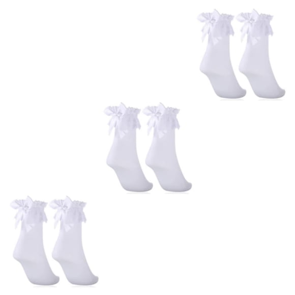 Youkk Frilly Lace Ankle School Socks For Fashionable Girls Lightweight Stretchy Women Lace Socks With Bow 3Set