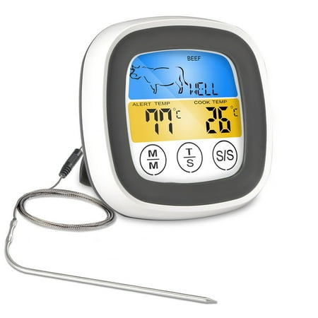 Stainless Steel Temp Probe - Touchscreen Digital Food Thermometer, Instant Read Meat Thermometer LCD Backlight Grill Thermometer w/ Timer Alert & Stainless Steel Long Food Grade Probe for Smoker Kitchen Outdoor Cooking BBQ Grill