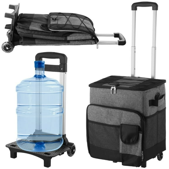 Insulated Cooler Bag with Wheels, Collapsible Insulated Rolling Cooler, 35L Leakproof Soft Cooler Bag, 9.2 Gallons Portable Insulated Bag with Adjustable Cart for Shopping, Picnics, BBQs, Beaches