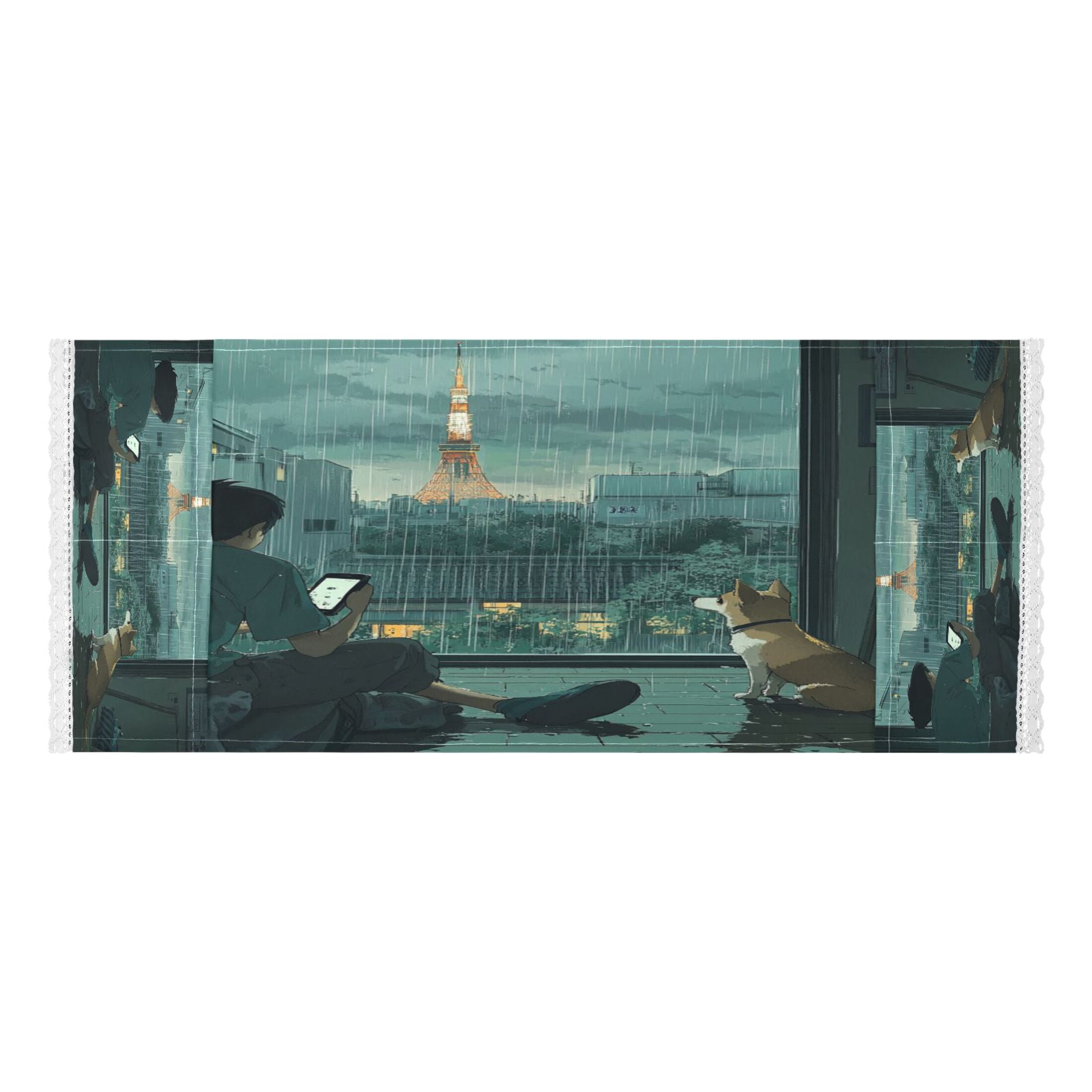 Rainy Scene Outside The WindowWasher and Dryer Covers Dust-Proof and Oil Resistant Fridge Cover with 4 Storage Pockets Washing Machine Top Cover for Laundry Kitchen Home 51.2 x 22 In