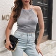 thumbnail image 4 of SMihono Hauts pour Femmes Débardeur pour Femmes Mode Décontractée Sans Manches à Col Licou Découpé Super Court Débardeur à Col Rond Hauts Blouse Débardeurs pour Femmes Hauts d'Été pour Femmes, 4 of 7