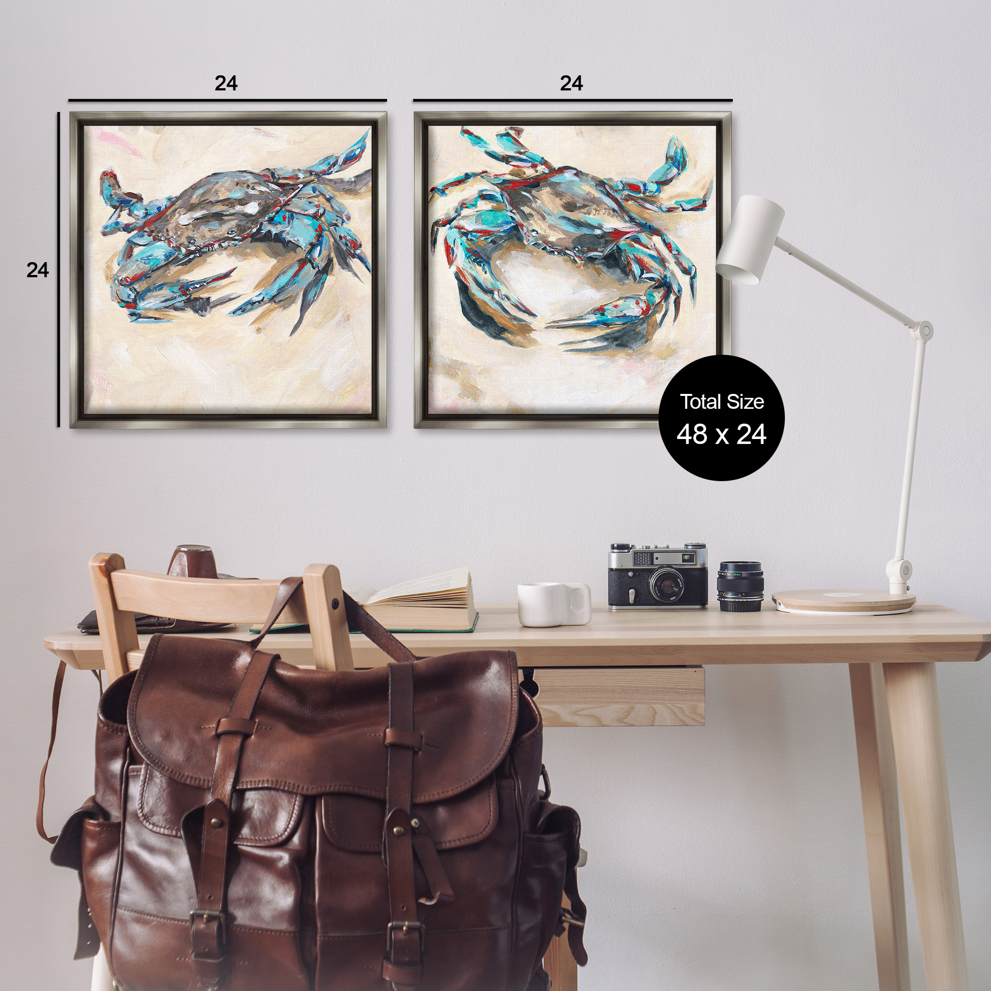 Stupell Industries Blue Crabs on Sand Animals & Insects Painting Gray Floater Framed Canvas Art Print Wall Art, 25 x 25, Set of 2