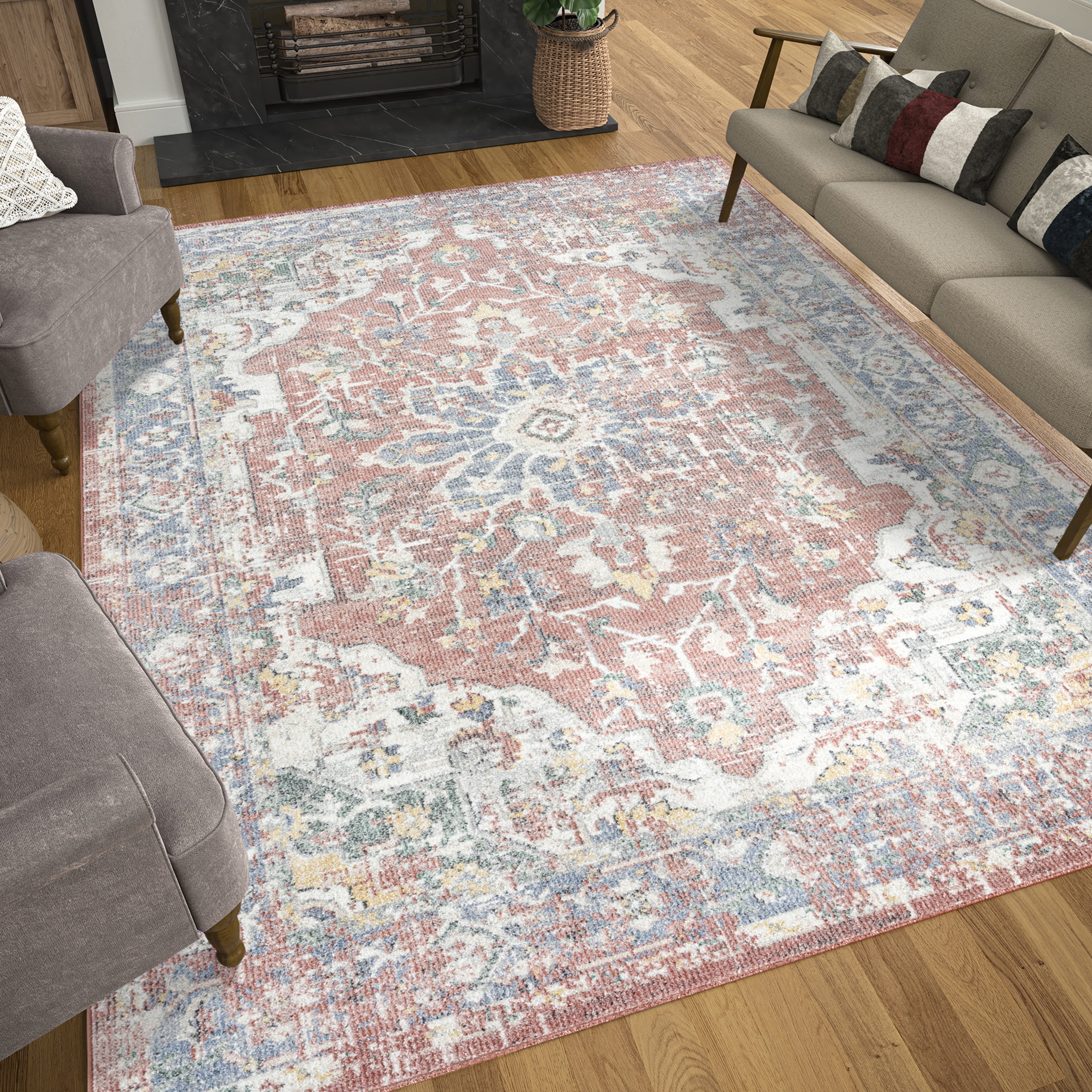 Traditional 5x8 Area Rug (5'3'' x 7'3'') Oriental Rust, Blue Living Room  Easy to Clean - Walmart.com