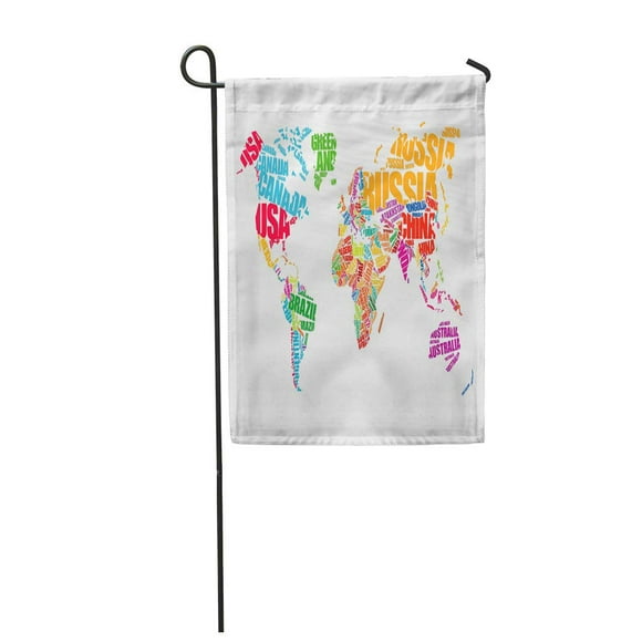 NUDECOR Flat World Map in Word Cloud Names of Countries America Typographic Globe Global Garden Flag Decorative Flag House Banner 12x18 inch