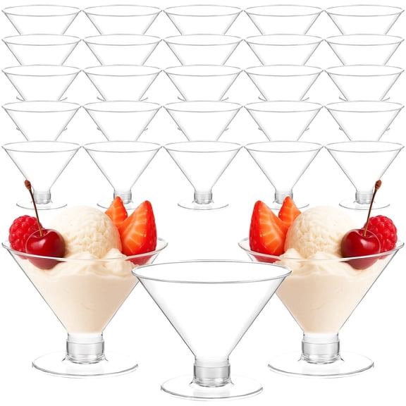 50-Pack Disposable Martini Glasses – 5 oz Clear Plastic Trapezoid Cups, Sturdy & Elegant Cups  for Parties, Desserts, Ice Cream & Cocktails, Ideal Serving Size