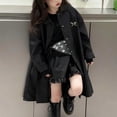 thumbnail image 7 of Girls Loose Trench Coat Mid Length Single Breasted Lapel Collar Fashion Casual Windbreaker Long Jacket Outerwear (7 Years, Black), 7 of 7