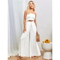 thumbnail image 5 of Women Casual High Waist Spring Fall Solid Color Long Wide Leg Pants Casual with Pockets White M, 5 of 10