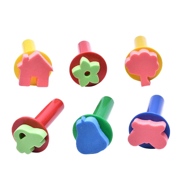 Juego de 6 pinceles de esponja para pintar DIY, sellos de esponja, herramientas de dibujo de sellos de tinta de grafiti para niños (patrón y color aleatorios)