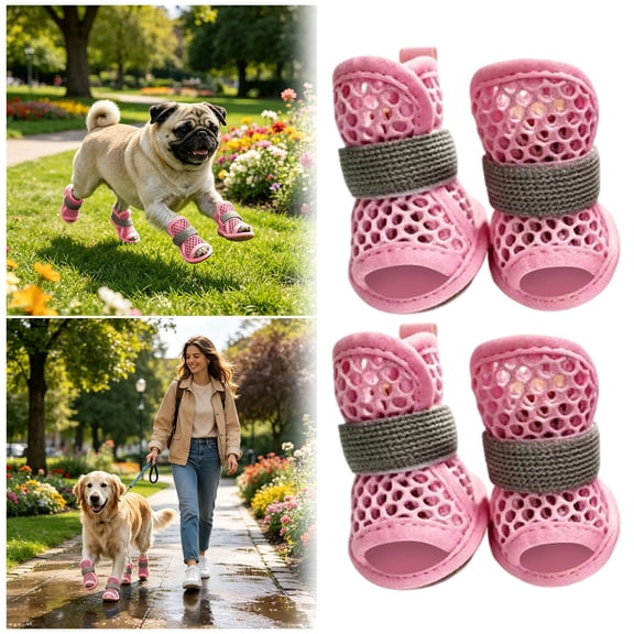 Mesh Breathable Dog Shoes Sandals Non Slip Paw Protectors Adjustable Girls Female,For Small Pet Cat Puppy , Footwear, Easy Wear Boots For Pets Pet Supplies