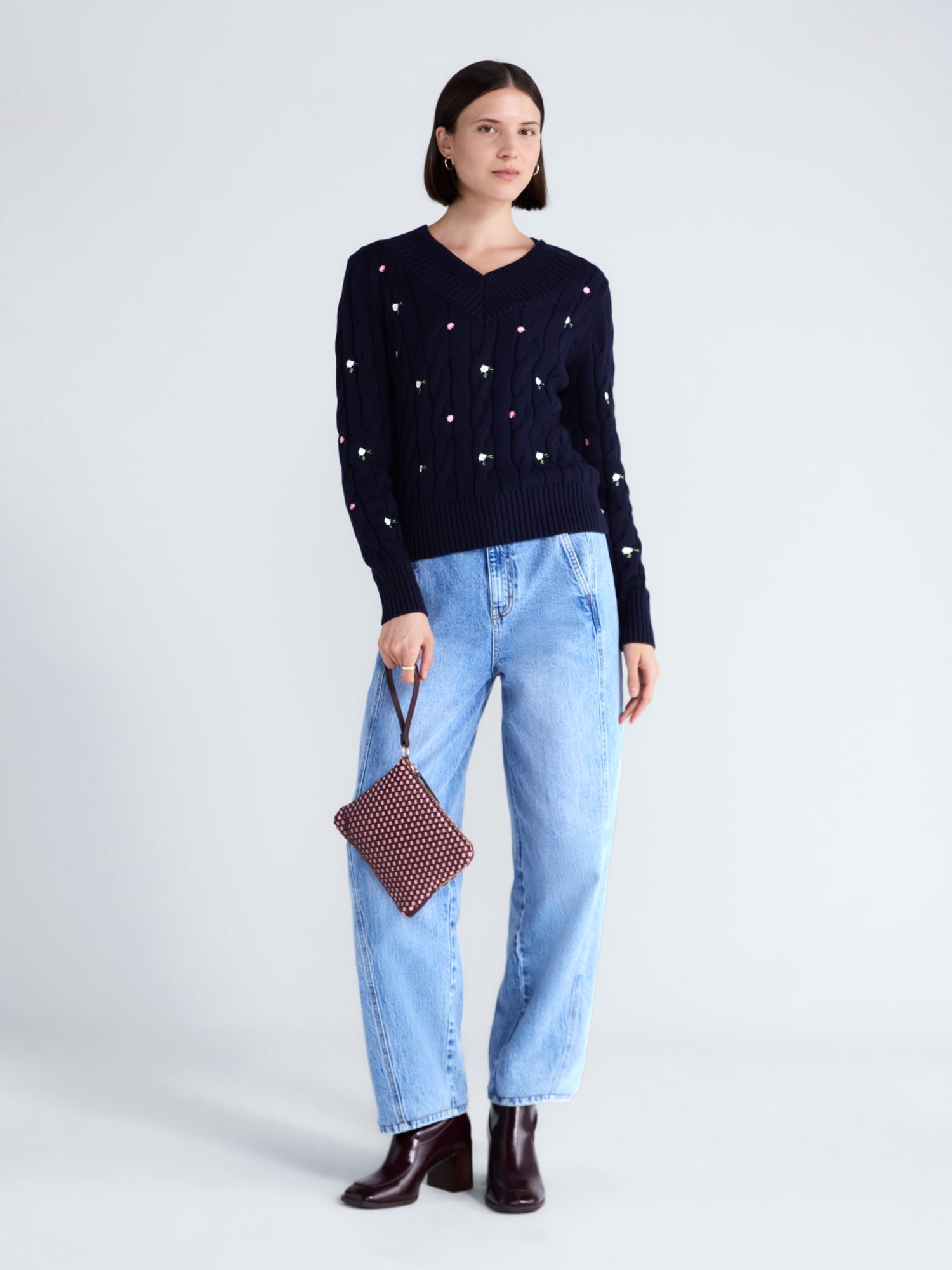 Free Assembly Women's and Women's Plus Cotton Cable Knit Sweater, Midweight, Sizes XS-4X