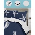 thumbnail image 3 of Quilt King Size Bedding Set, Navy Blue Starfish Coastal Reversible Summer Quilt 3 Pieces, Seaside Nautical Summer Ocean Lightweight Bedspreads Coverlets with 2 Pillow Shams for All Seasons, 3 of 5
