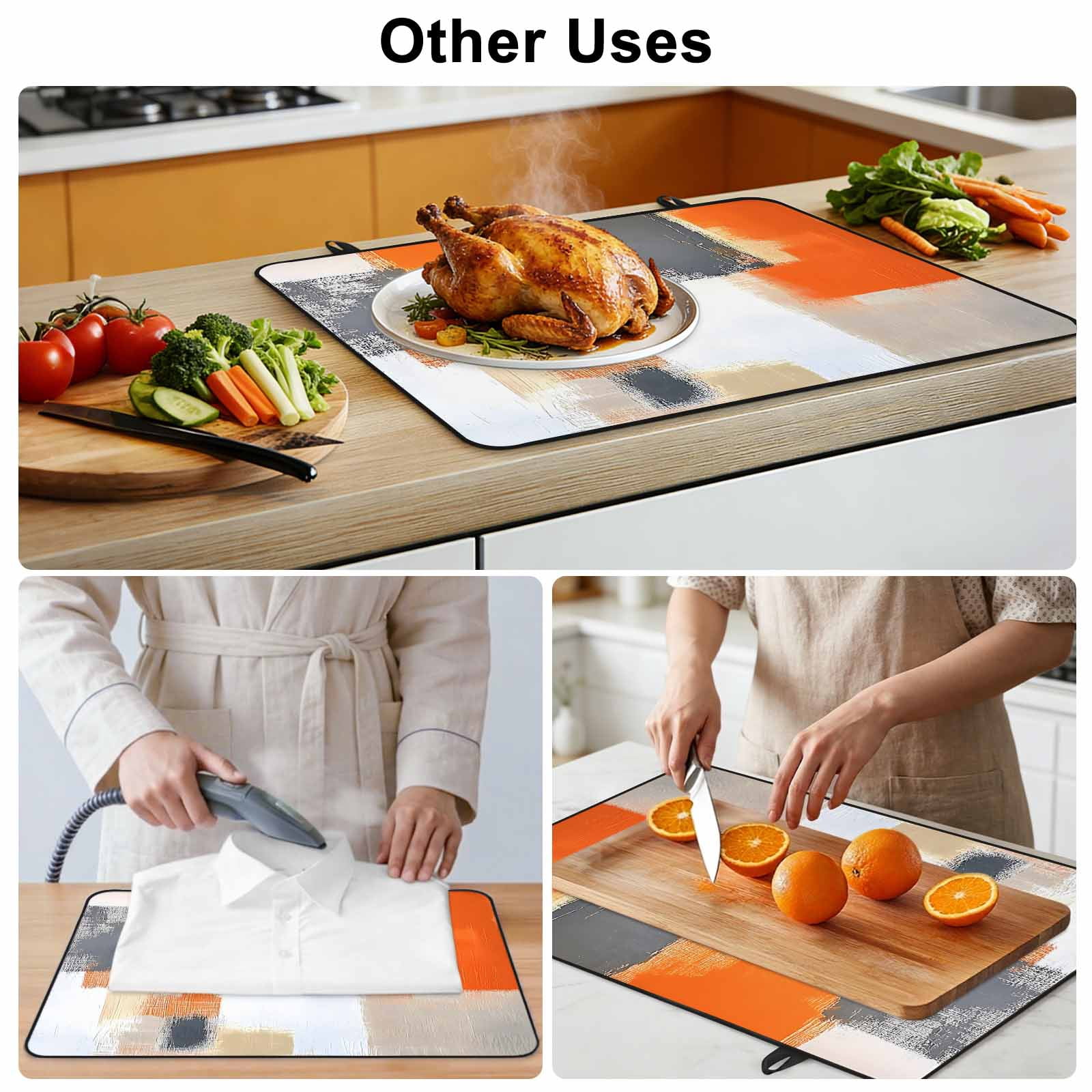 Burnt Orange Gray Stove Top Cover for Electric Stove, Heat-proof & Non Slip Glass Top Stove Cover Protector, Modern Abstract Oil Painted Geometric Kitchen Flat Cooktop Rubber Mat 24x21 Inches