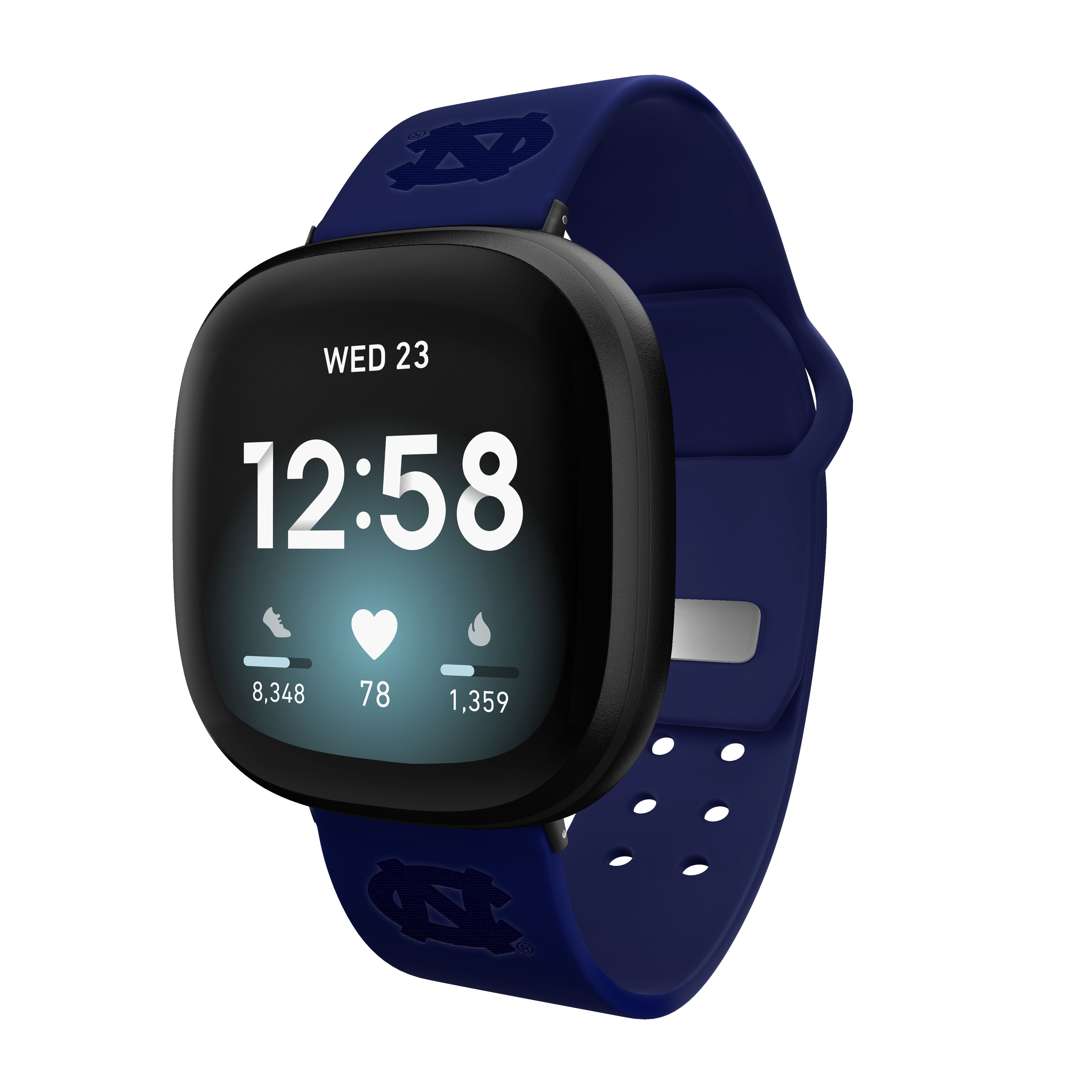 North Carolina Engraved Silicone Unisex Watch Band for Fitbit Versa 3 and Sense (Navy) by Affinity Bands