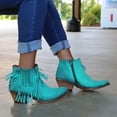 thumbnail image 5 of hopeusnice Women's Ankle Boots Suede Fringe Booties Low Heel Side Zipper Ankle Boots Comfortable Western Boots for Women Blue 37, 5 of 8