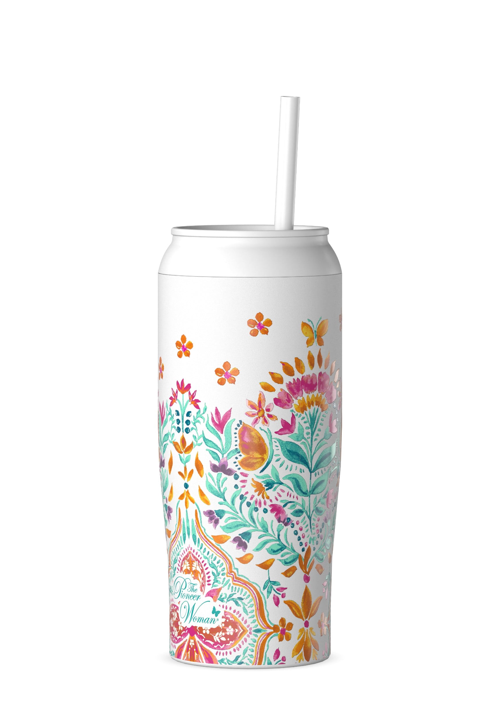The Pioneer Woman 17oz Folk Geo Stainless Steel Cooler Tumbler, White