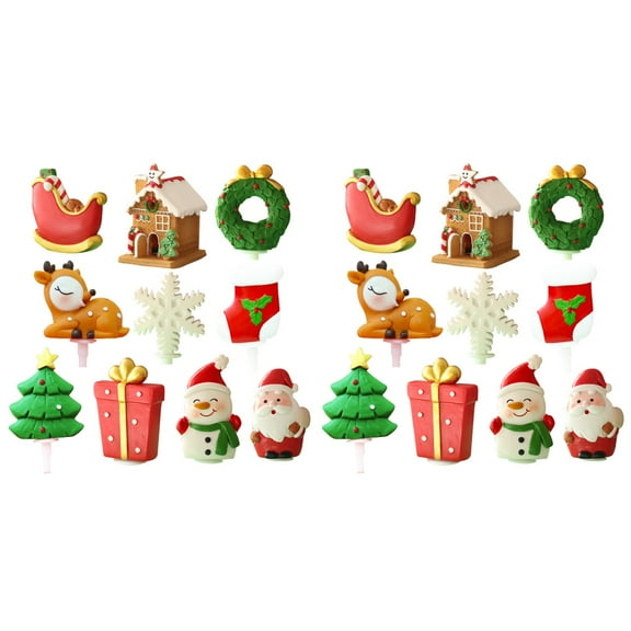BERTDOMD 20 Pcs Christmas Cake Toppers Adorable Cake Decoration Cartoon Cake Dessert Insert Baking Decoration for Party Home