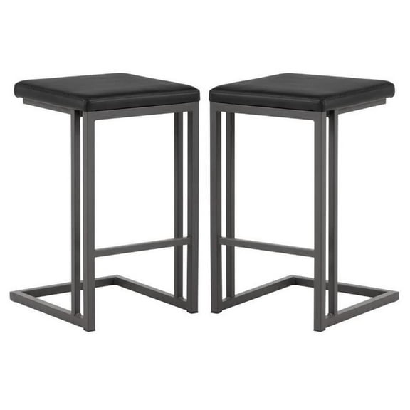 Home Square Boone 26" Modern Steel Counter Stool in Black/Dark Gray - Set of 2