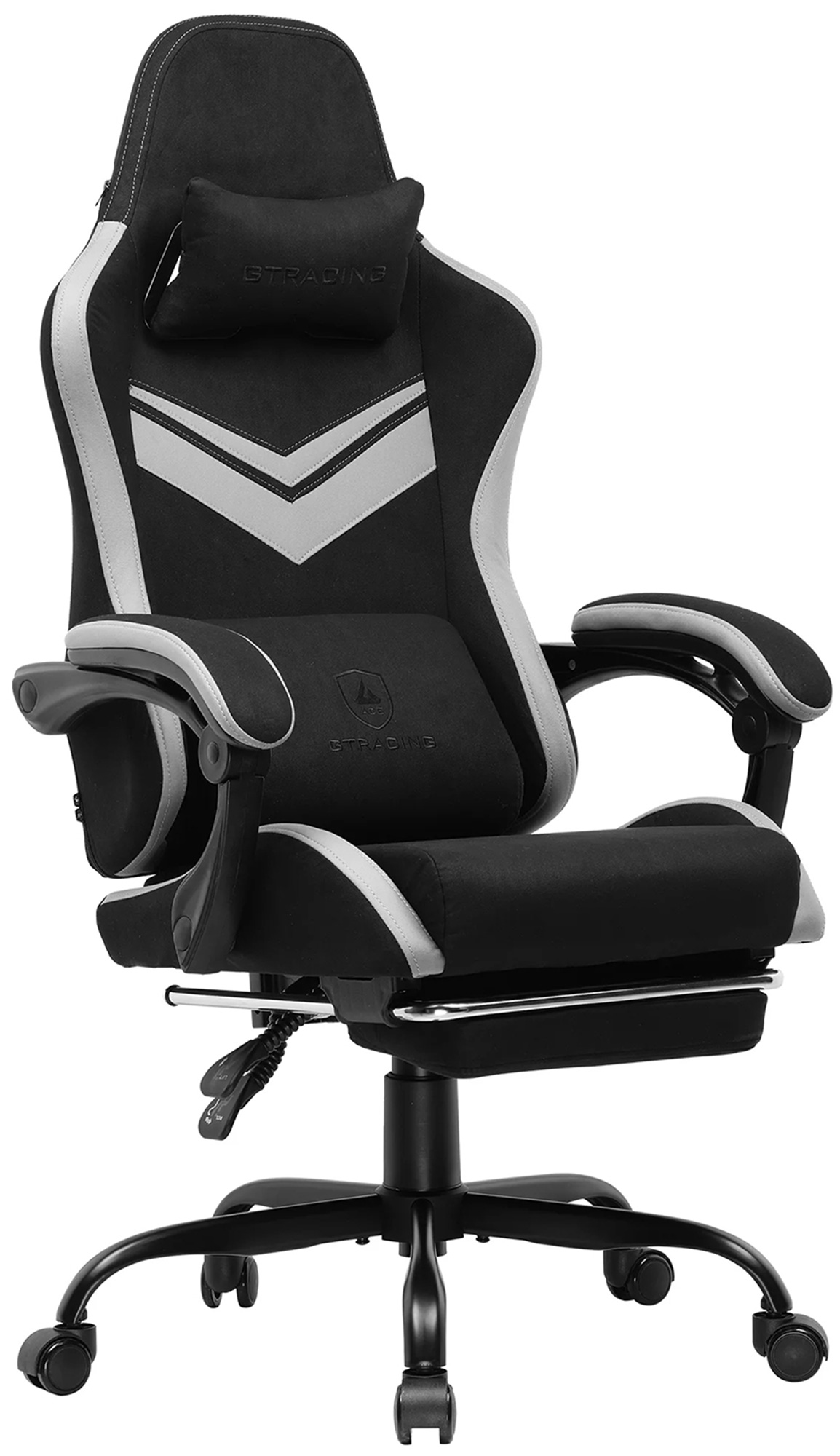 GTRACING GTW-300 Ergonomic Adjustable Height Reclining Fabric Gaming Chair, Black/White