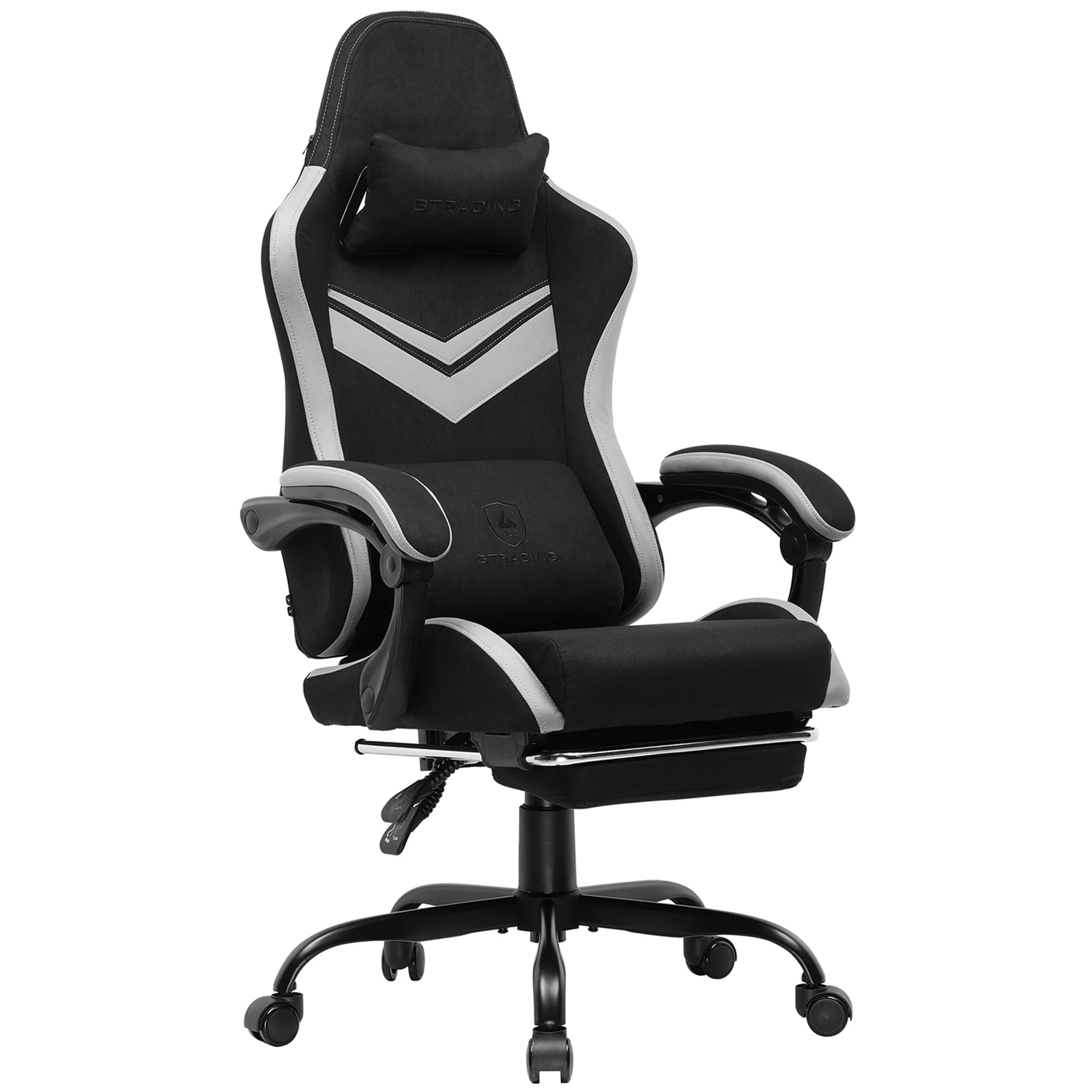 GTRACING GTW-300 Ergonomic Adjustable Height Reclining Fabric Gaming Chair, Black/White
