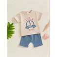 thumbnail image 4 of Toddler Baby Boys Summer Outfits 3 6 12 18 24 Months 2T 3T Letter Car Print Round Neck Short Sleeve T-Shirts Elastic Waist Shorts 2Pcs Clothes Set, 4 of 9