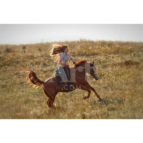 Beautiful Girl Riding a Horse  in Countryside, Unframed Photographic Print Wall Art by PHOK Sold by Art.Com