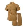 thumbnail image 2 of VBTAPA Men's 2 Piece Summer Outfits Casual Beach Suit Breathable Comfy Cotton Linen Shirts and Shorts Set Solid Color Matching Lounge Sets Birthday Gifts Coffee XXXL, 2 of 8