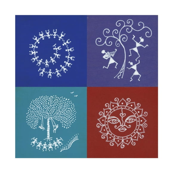 Canvas Wall Art - Medha Karandikar 'The Four Seasons of Life' Wall Art for Living Room, Bedroom, or Office Décor by Trademark Fine Art - 14 x 14 Inches