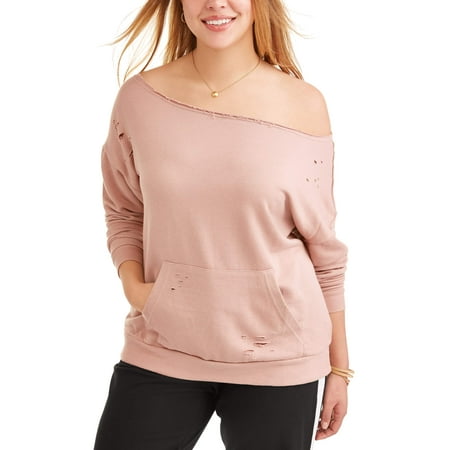 Junior Plus Destructed Pocket Front Sweatshirt