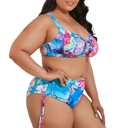 Women s Plus Size Sexy Style Bikini Set Adjustable Tie Dye Colorful Swimwear High Waisted 2 Piece Bathing Suit Crinkle Bikini Dog Bikini Bikini Panties Bikini Thong Swimwear Cute Bikini Bikini Crop