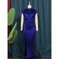 thumbnail image 5 of Women'S Satin High Slit Maxi Dress - Elegant Mock Neck Cap Sleeve Formal Attire Blue XXL, 5 of 8
