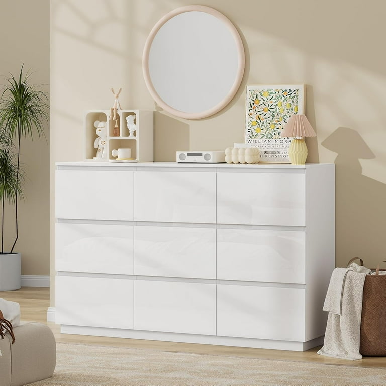 White Dresser, Wanan 9 Drawer Dresser with LED Lights & Charging Station, 47.2 Inch Modern Tall Chest of Drawers for Bedroom, Glossy Finish - Walmart.com White Dresser, Wanan 9 Drawer Dresser with LED Lights & Charging Station, 47.2 Inch Modern Tall Chest of Drawers for Bedroom, Glossy Finish - Walmart.com