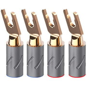 Monosaduio 4 pcs Pure Copper Y Spades 45 Degree Y Plugs Y Terminal for DIY Speaker Cables Amplifier (Pure Copper)