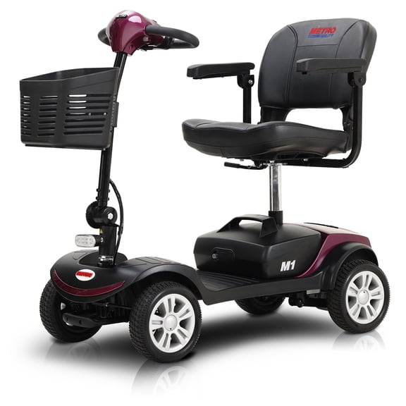 BTMWAY Mobility Scooter, 4 Wheels Electric Scooter for Seniors, Compact Folding Travel Mobility Scooters for Adult, Transformer Mobility Scooter with Swivel Seat, Front and Rear LED Light, Plum